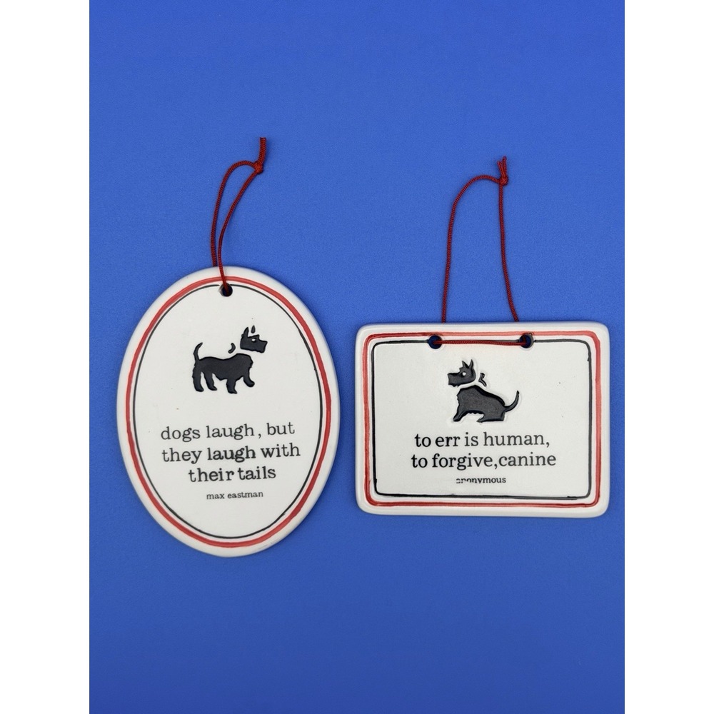 Scottish Terrier Scottie Dog Ceramic Ornaments Set of 2 Hanging Quote Decor